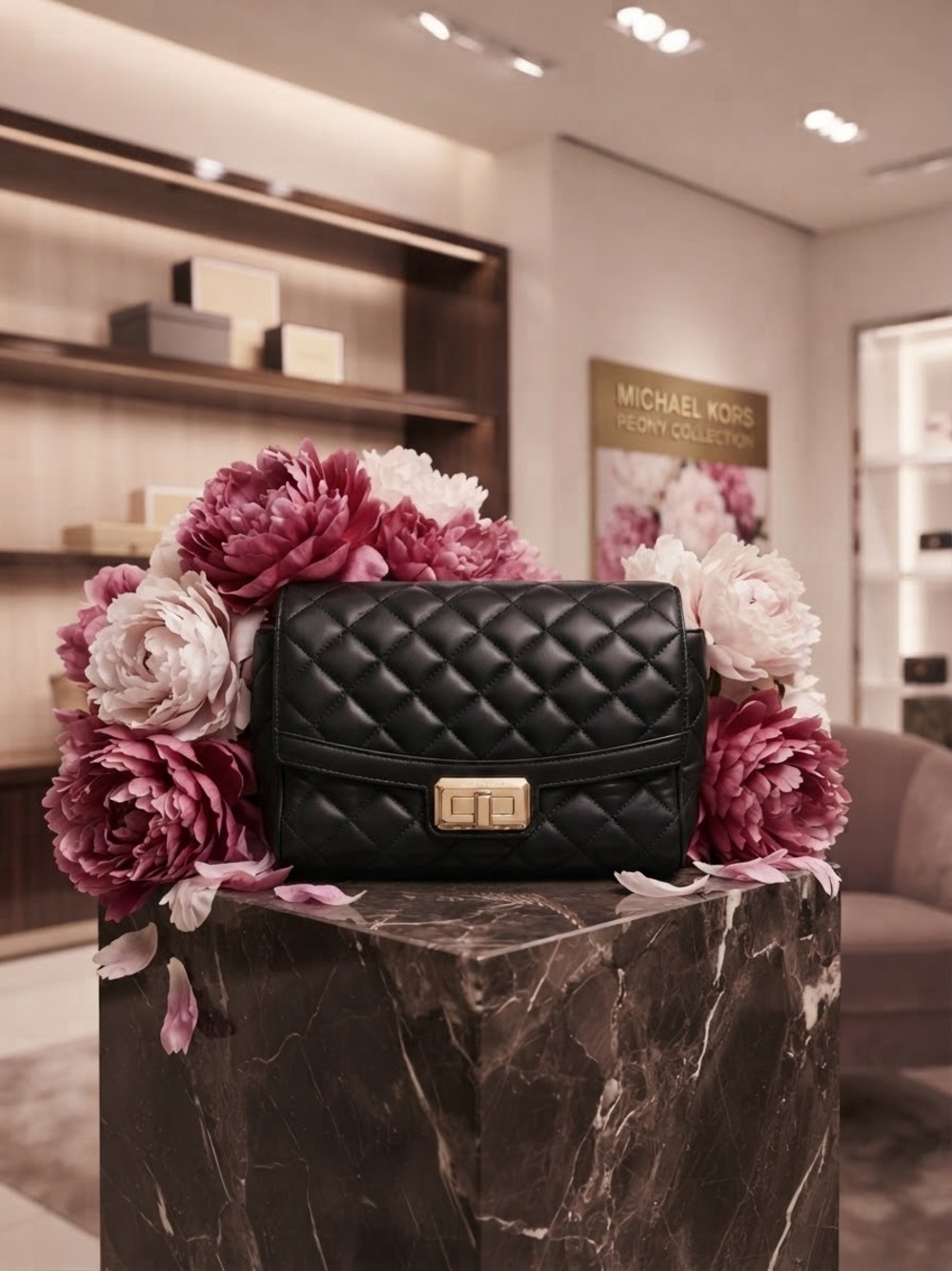 Michael Kors Black Quilted Shoulder Bag with Gold Hardware